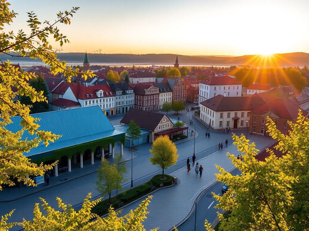 Uśmiechnięci ludzie cieszący się majówką na tle leszczyńskiego Rynku
